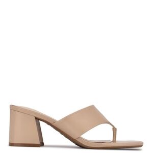 Nine West Gelina 9x9 Natural Leather Block Heel Slide Sandals